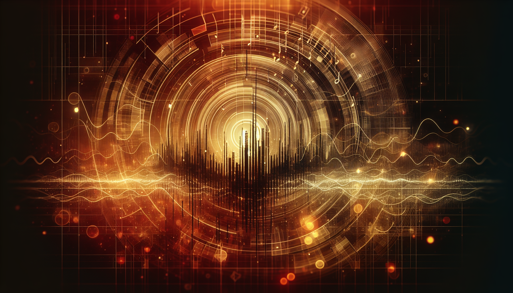 Sound waves in amber and dark tones