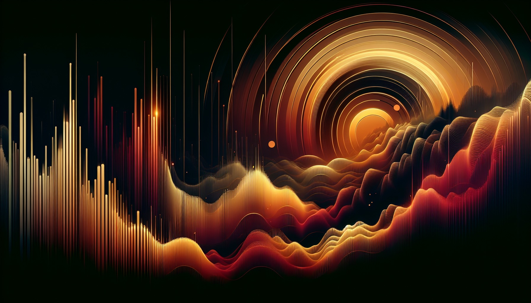 Abstract music visualization in amber and dark tones