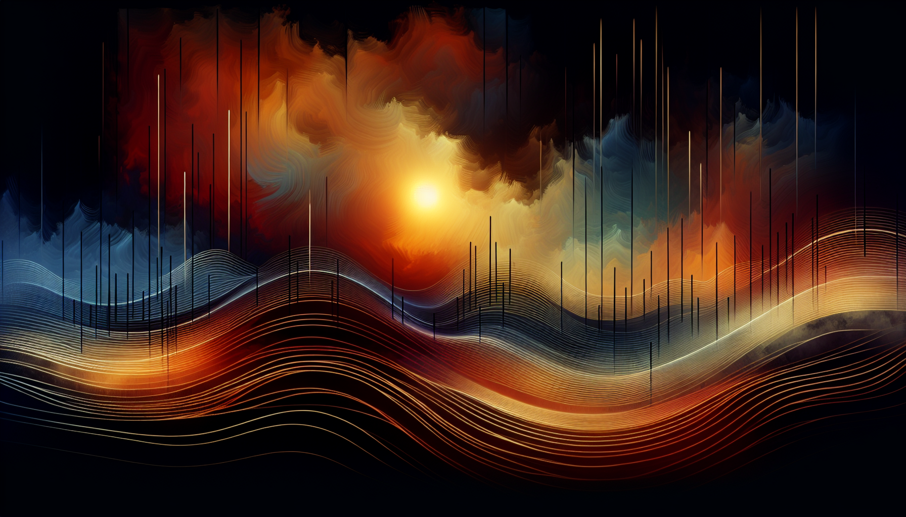 Abstract warm-toned music visualization with amber sound waves