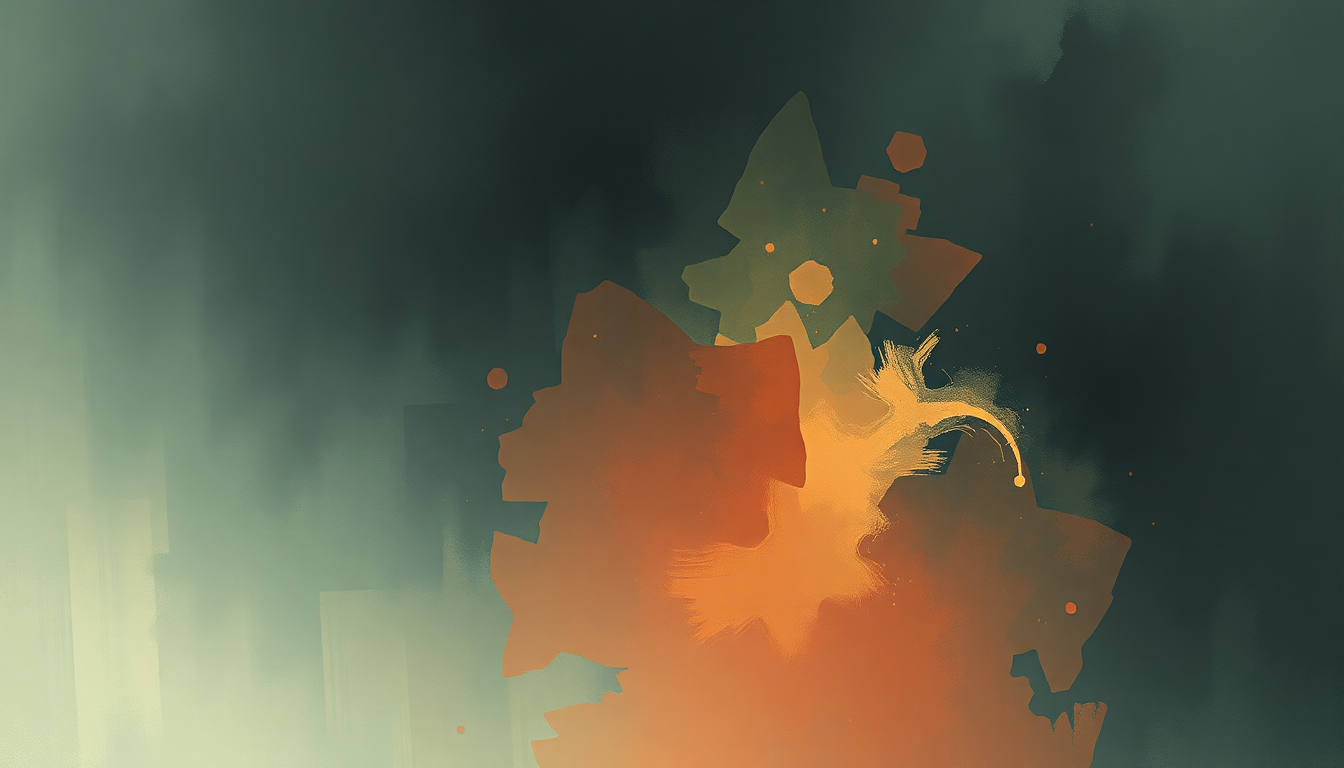 Fan-driven abstract illustration evoking the emotional arc of A Grey Sigh in a Flower Husk by Baroness