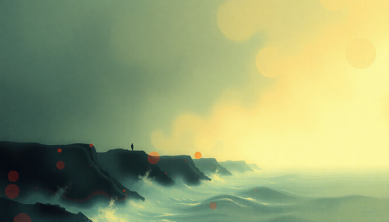 Fan-driven abstract illustration evoking the emotional arc of A Plague of Lighthouse Keepers by Van der Graaf Generator