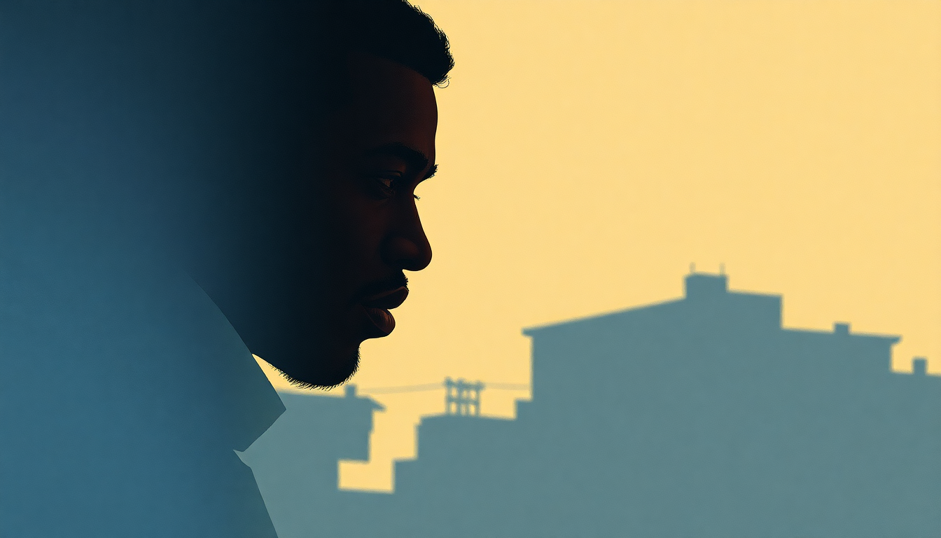 Fan-driven abstract illustration evoking the emotional arc of Across 110th Street by Bobby Womack