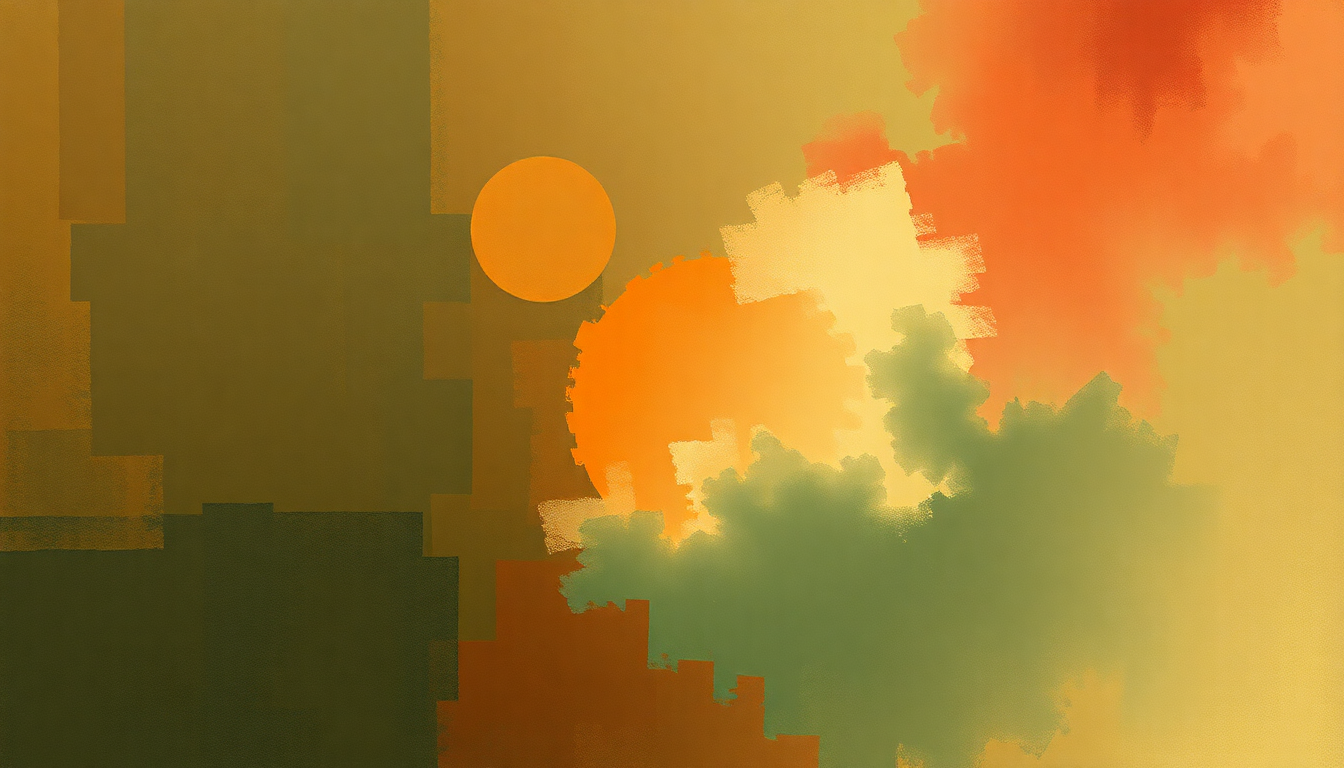 Fan-driven abstract illustration evoking the emotional arc of Alborada del gracioso by Maurice Ravel