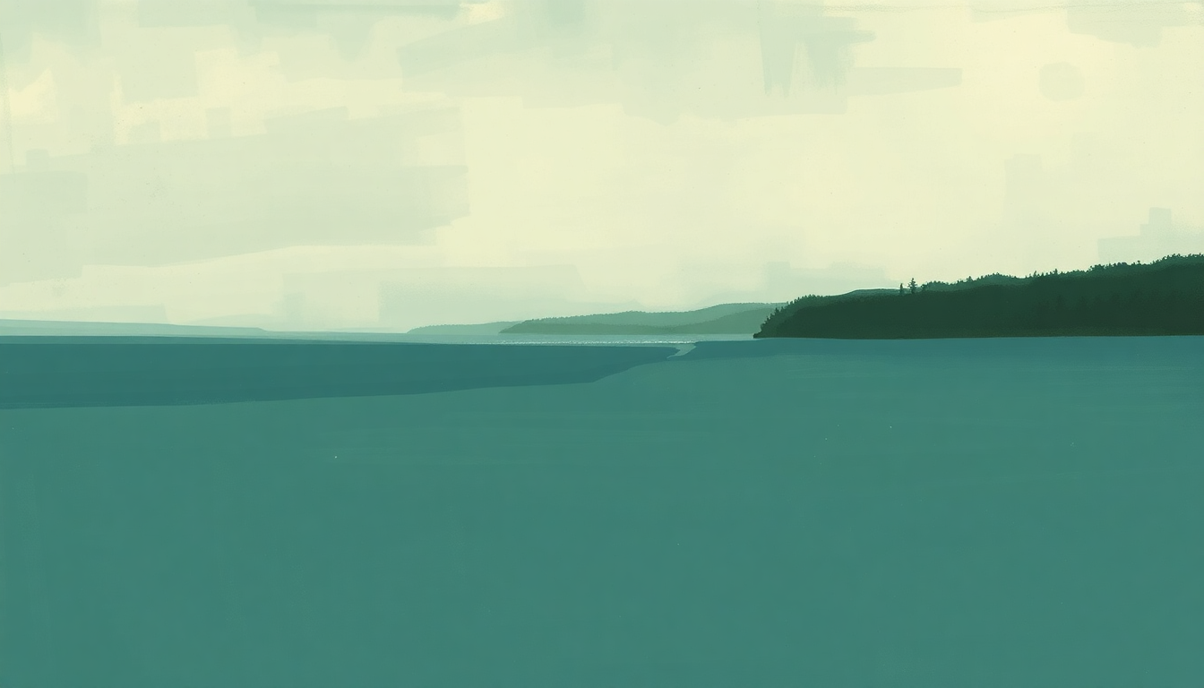 Fan-driven abstract illustration evoking the emotional arc of Along the Banks of Rivers by Tortoise