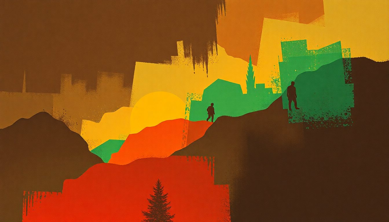 Fan-driven abstract illustration evoking the emotional arc of Amabutho by Miriam Makeba