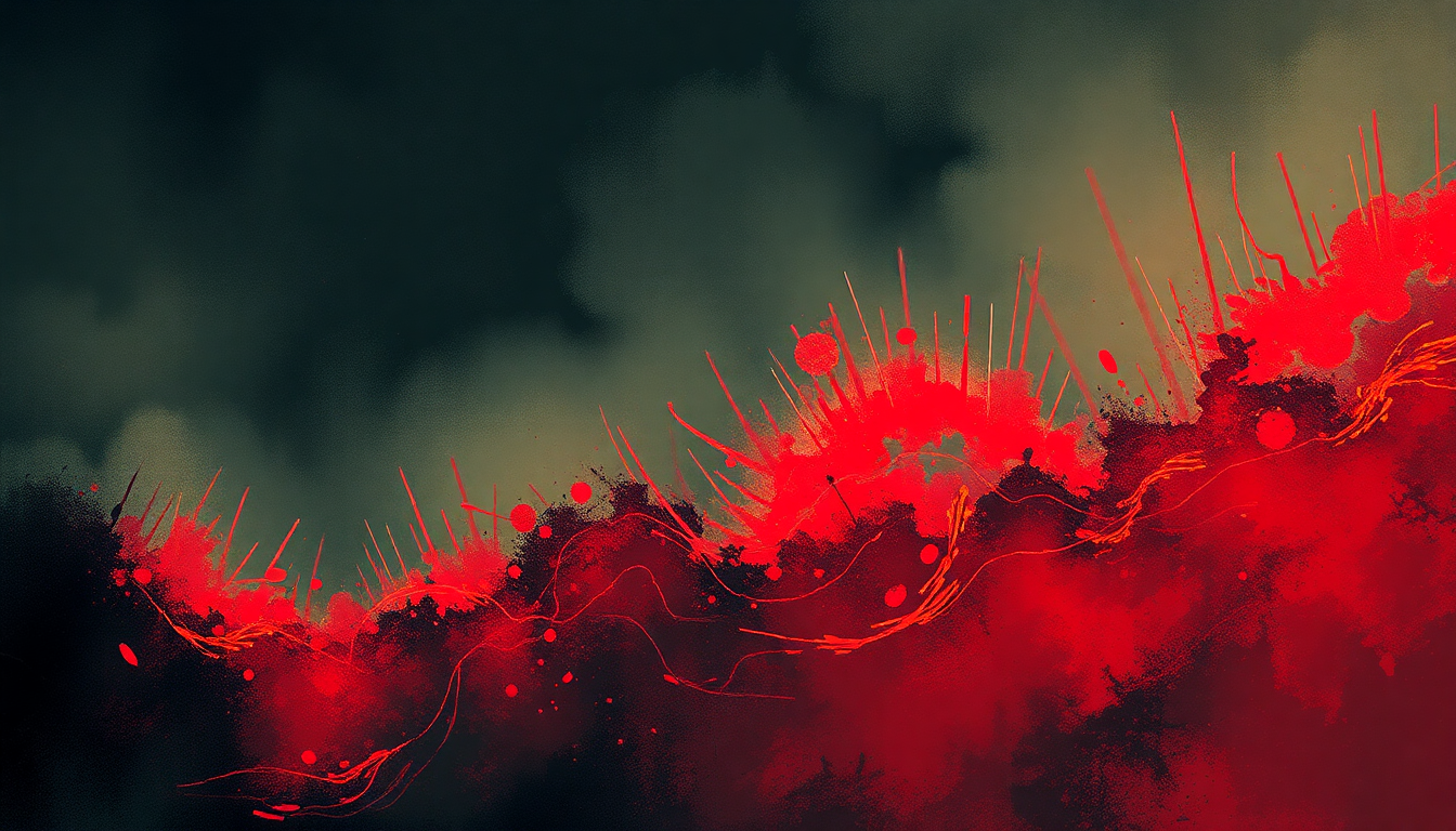 Fan-driven abstract illustration evoking the emotional arc of Among the Living by Anthrax