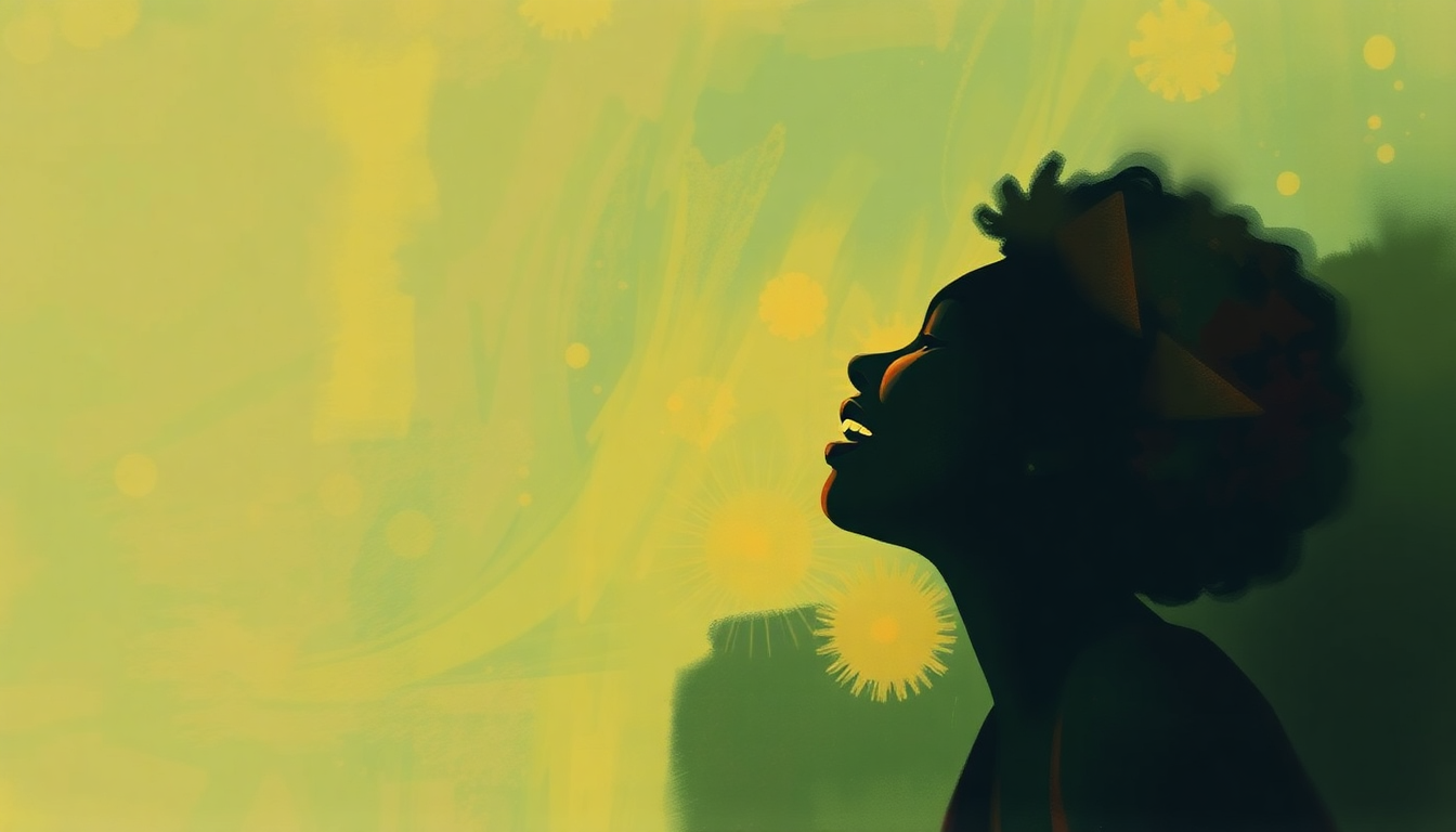 Fan-driven abstract illustration evoking the emotional arc of Angbombora by Miriam Makeba
