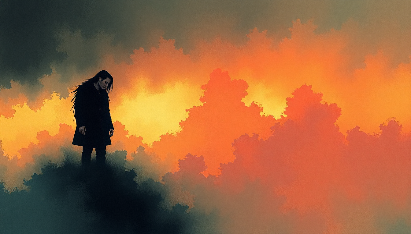 Fan-driven abstract illustration evoking the emotional arc of Angel with the Scabbed Wings by Marilyn Manson