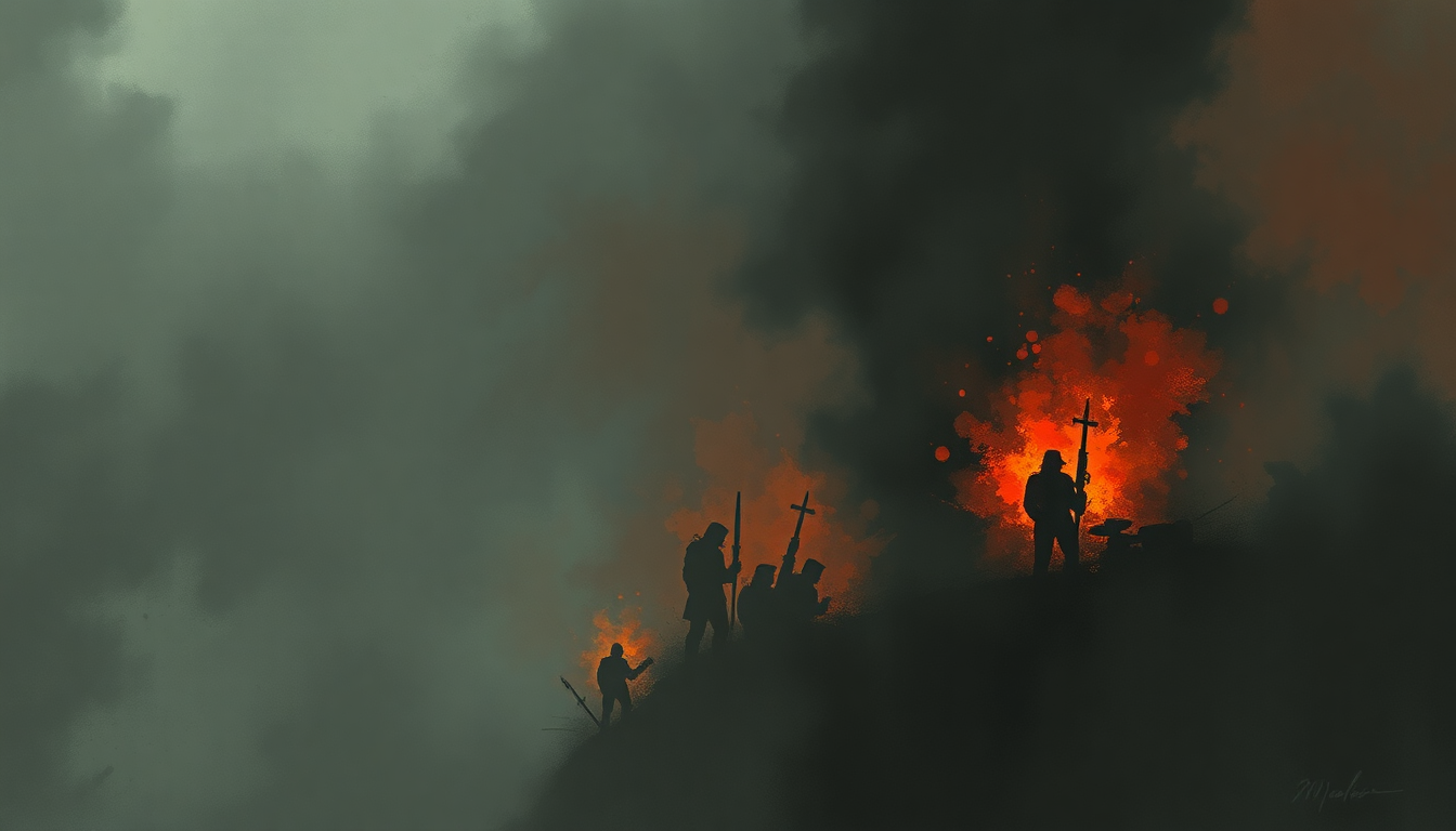 Fan-driven abstract illustration evoking the emotional arc of Anthropoid by Lamb of God