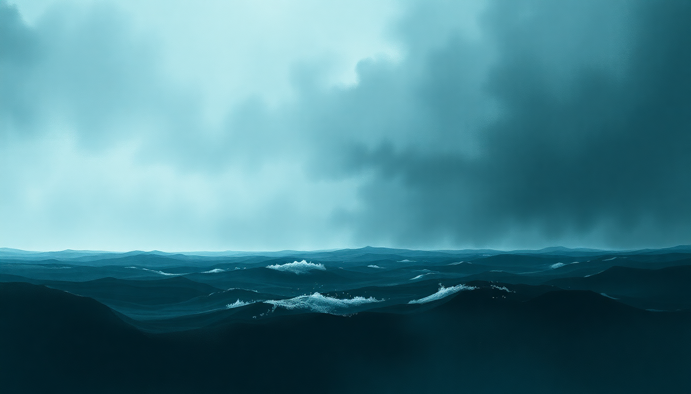 Fan-driven abstract illustration evoking the emotional arc of Aqua Dementia by Mastodon