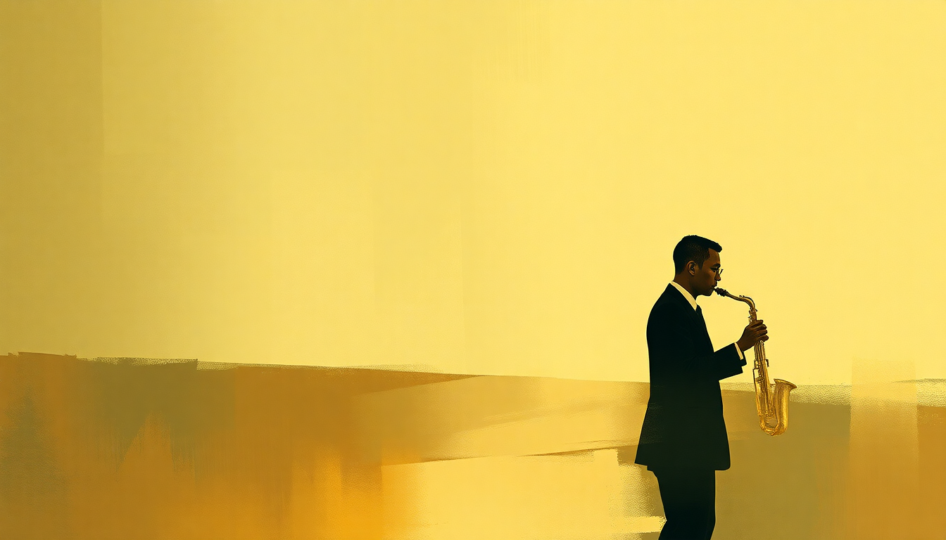 Fan-driven abstract illustration evoking the emotional arc of At the Pershing by Ahmad Jamal