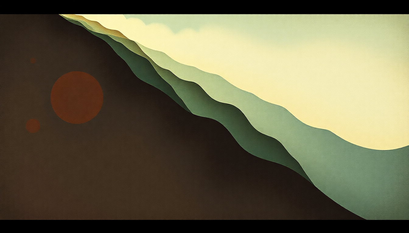 Fan-driven abstract illustration evoking the emotional arc of Authentic Celestial Music by Dirty Three