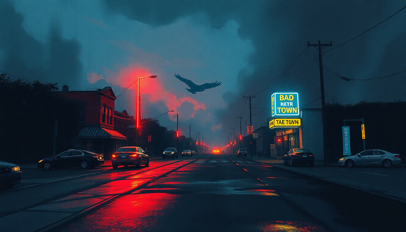 Fan-driven abstract illustration evoking the emotional arc of Bad Town by Operation Ivy