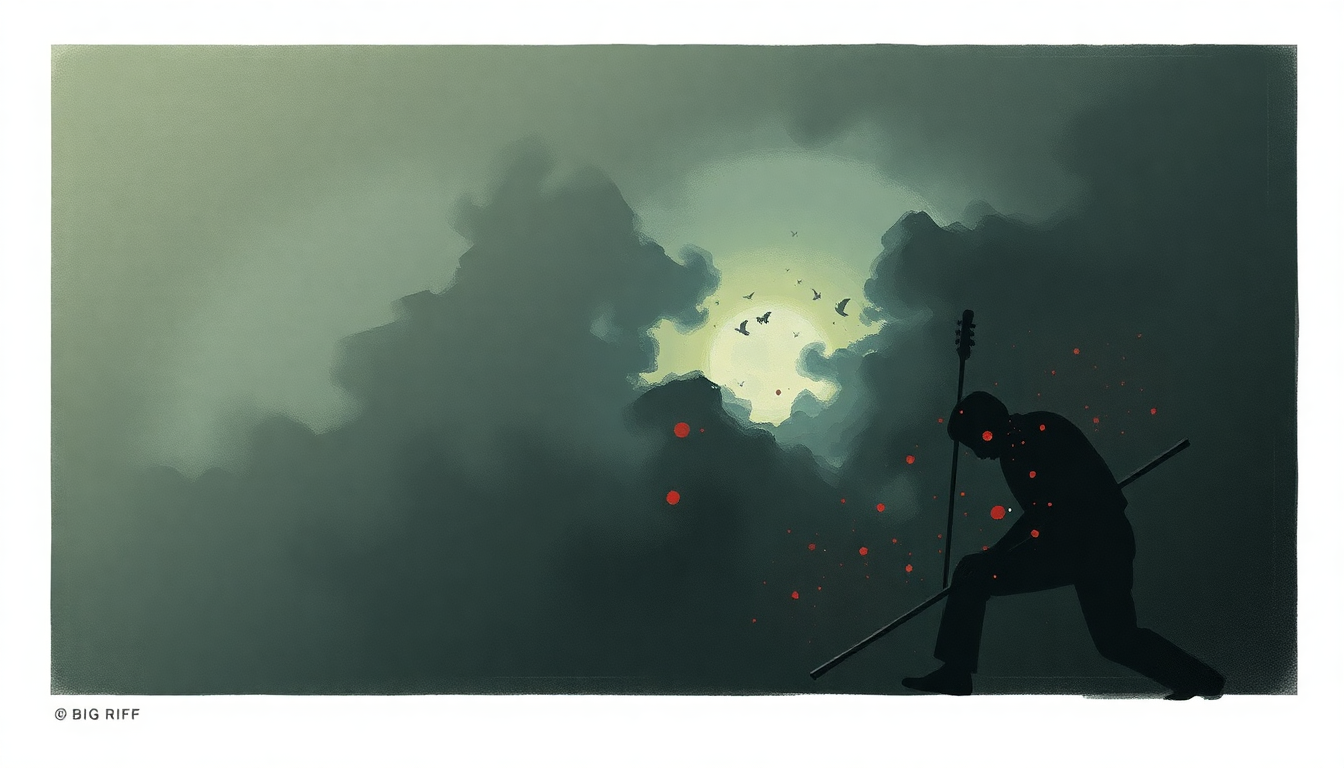 Fan-driven abstract illustration evoking the emotional arc of Big Riff by Cave In