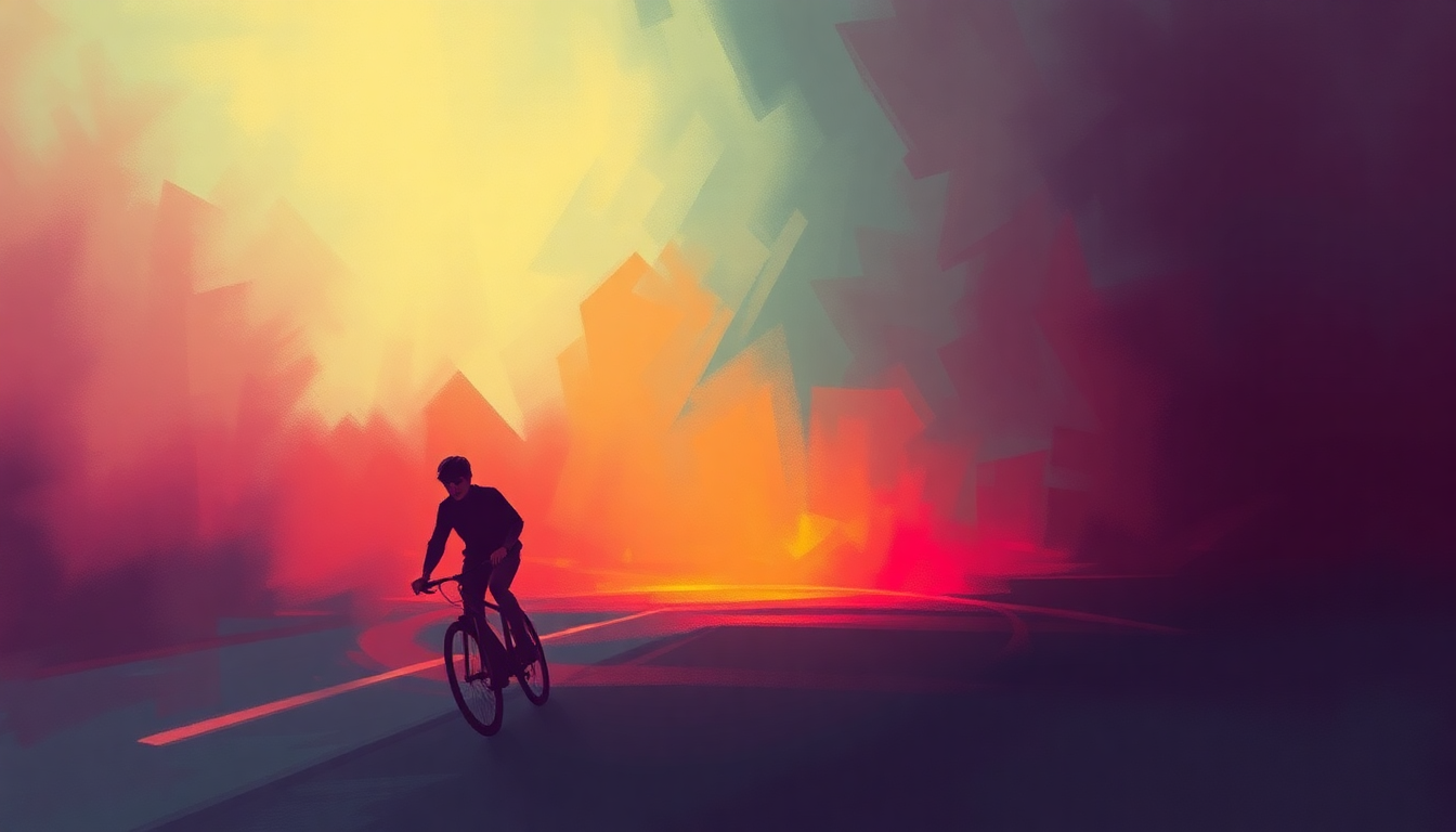 Fan-driven abstract illustration evoking the emotional arc of Bikeage by The Descendents