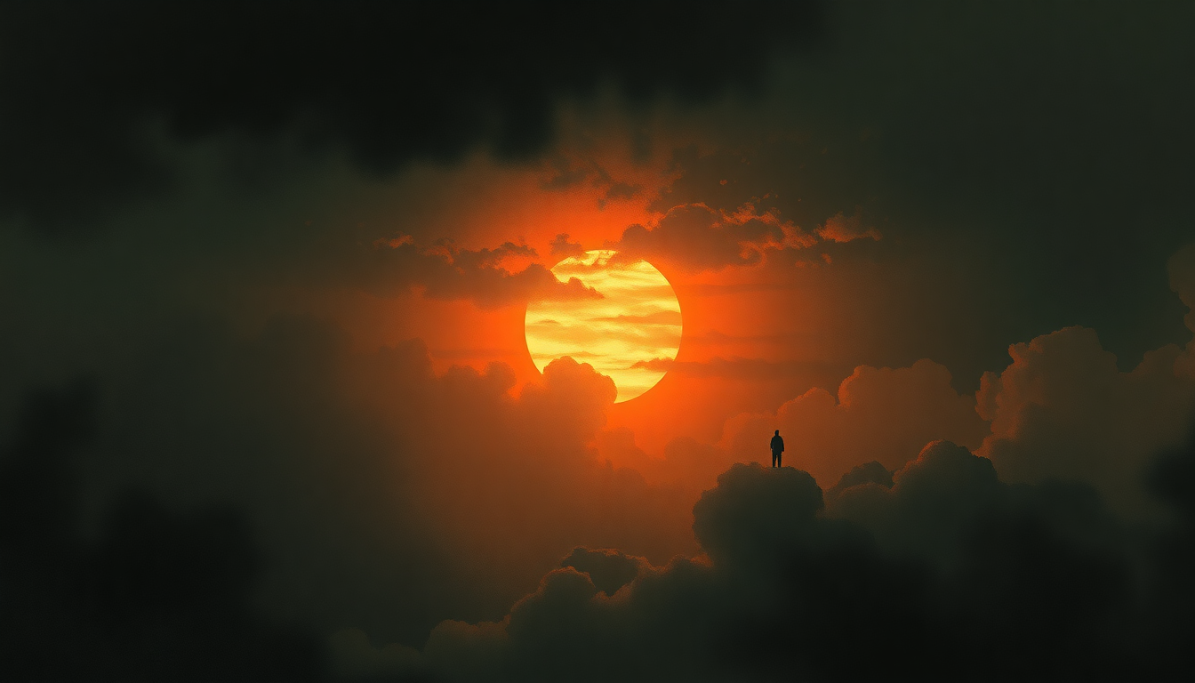 Fan-driven abstract illustration evoking the emotional arc of Blacken the Cursed Sun by Lamb of God