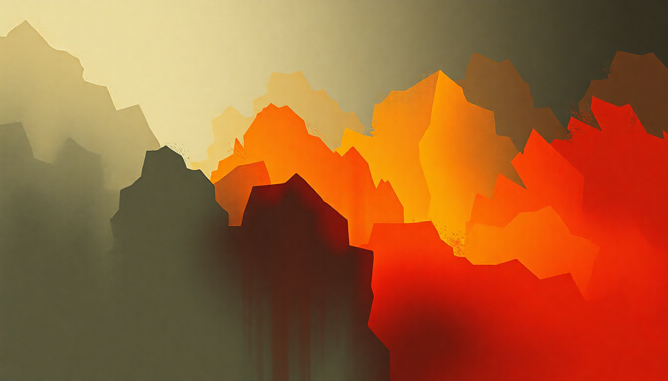 Fan-driven abstract illustration evoking the emotional arc of Blood Sweat and Tears by BTS