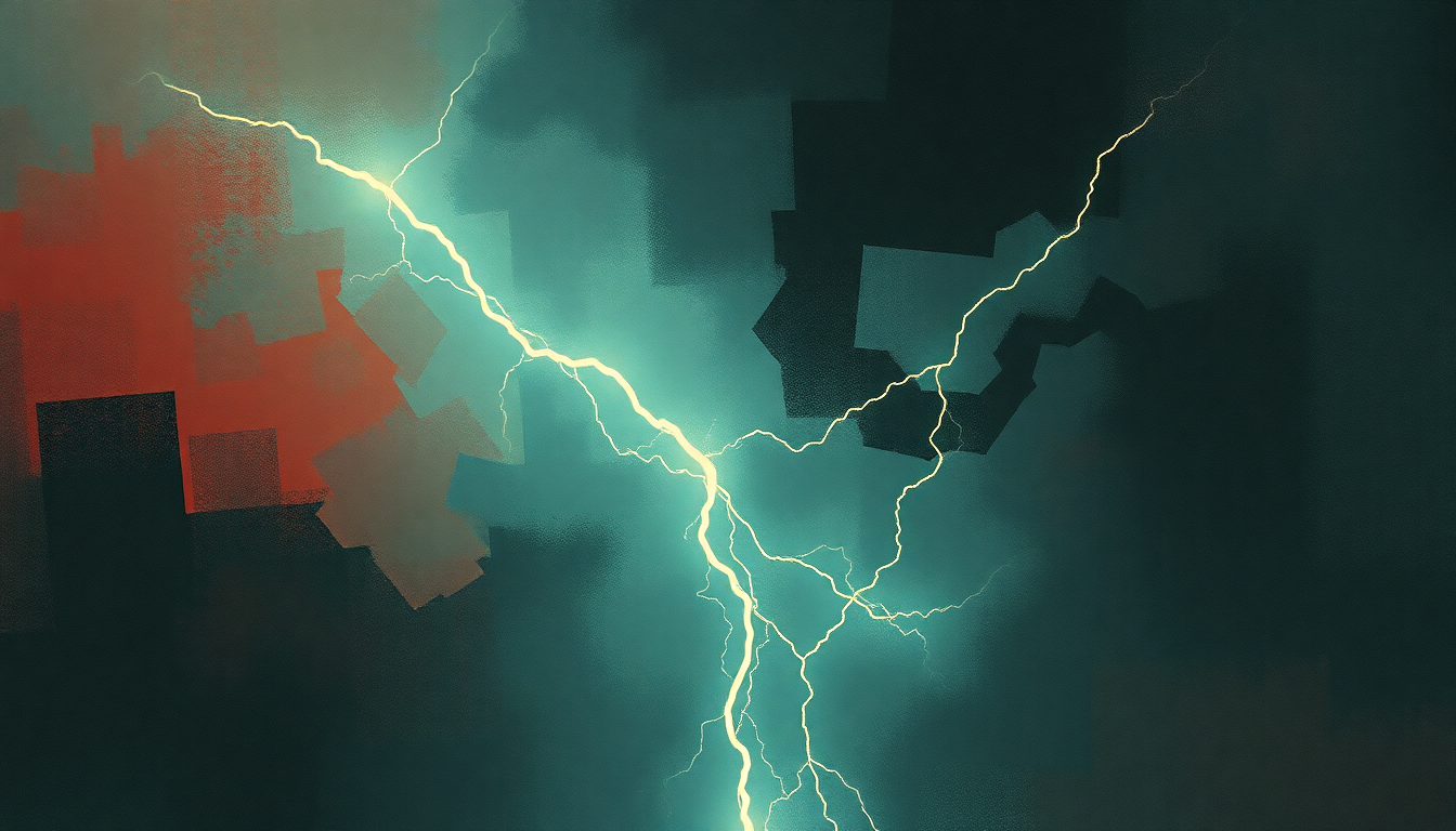 Fan-driven abstract illustration evoking the emotional arc of Breathing Lightning by Anthrax