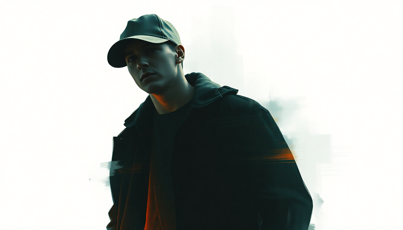 Fan-driven abstract illustration evoking the emotional arc of Business by Eminem