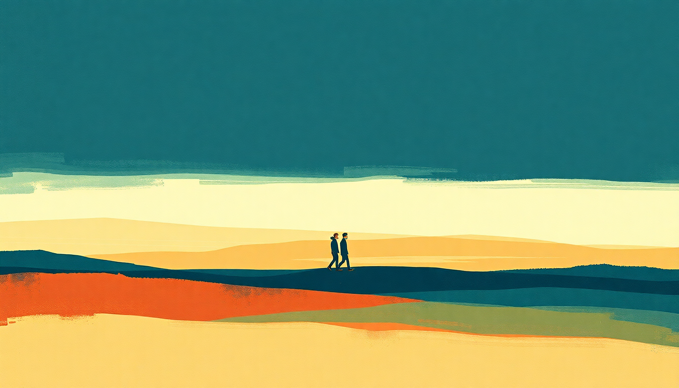 Fan-driven abstract illustration evoking the emotional arc of Can I Sit Next to You by Spoon
