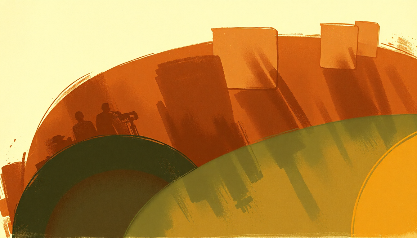 Fan-driven abstract illustration evoking the emotional arc of Caravan by Duke Ellington