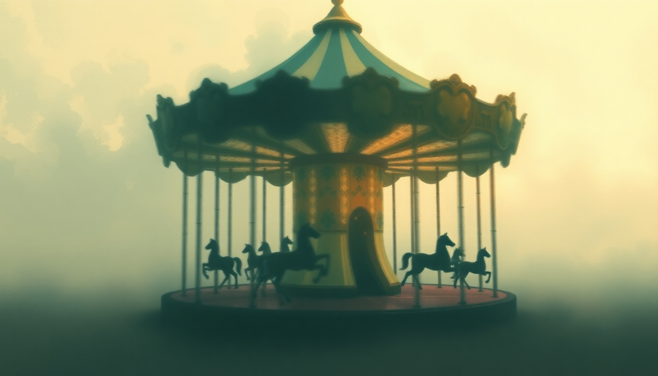 Fan-driven abstract illustration evoking the emotional arc of Carousel by Iron & Wine