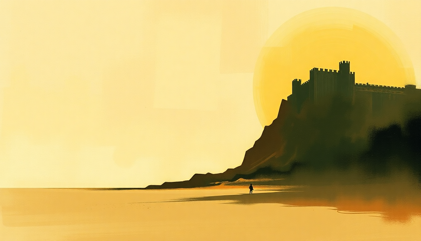 Fan-driven abstract illustration evoking the emotional arc of Castles Made of Sand by Jimi Hendrix