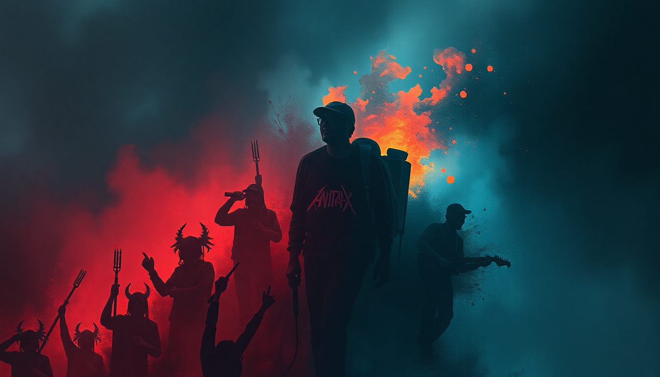 Fan-driven abstract illustration evoking the emotional arc of Caught in a Mosh by Anthrax