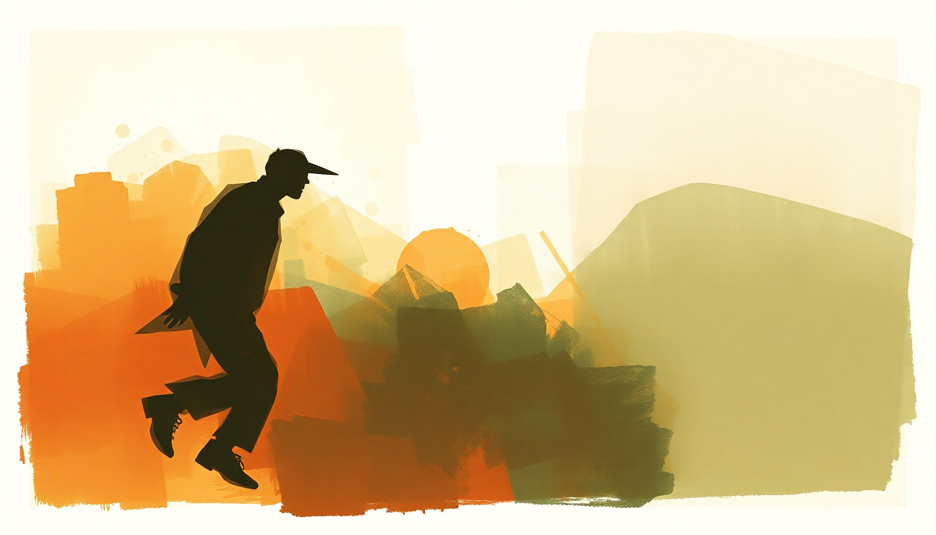 Fan-driven abstract illustration evoking the emotional arc of Chasin the Bird by Charlie Parker