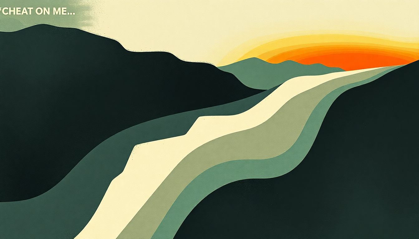 Fan-driven abstract illustration evoking the emotional arc of Cheat on Me by The Cribs