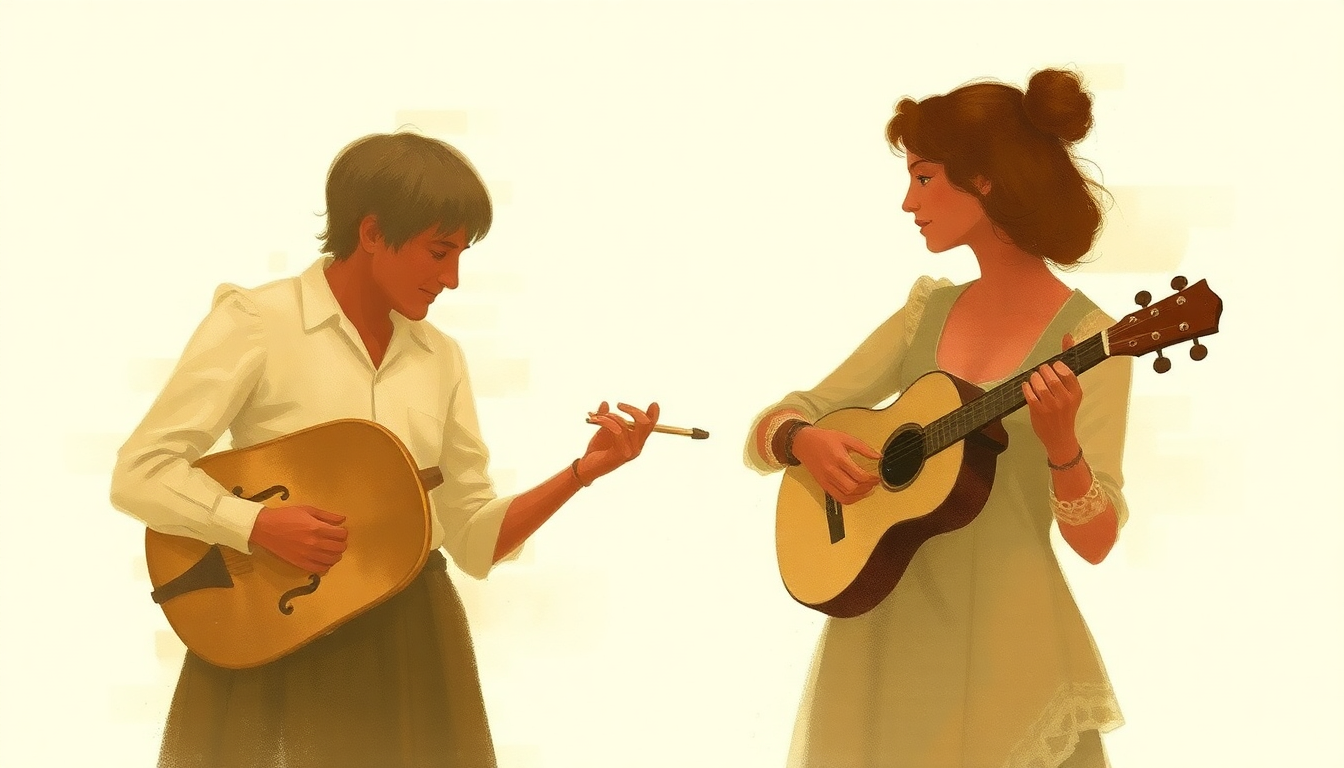 Fan-driven abstract illustration evoking the emotional arc of Concerto for Two Mandolins in G major, RV 532 by Antonio Vivaldi