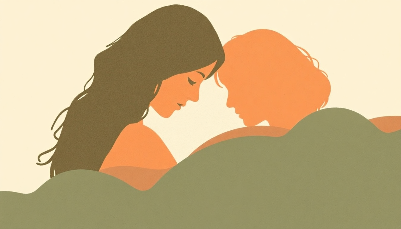 Fan-driven abstract illustration evoking the emotional arc of Cradling Mother Cradling Woman by Fleet Foxes