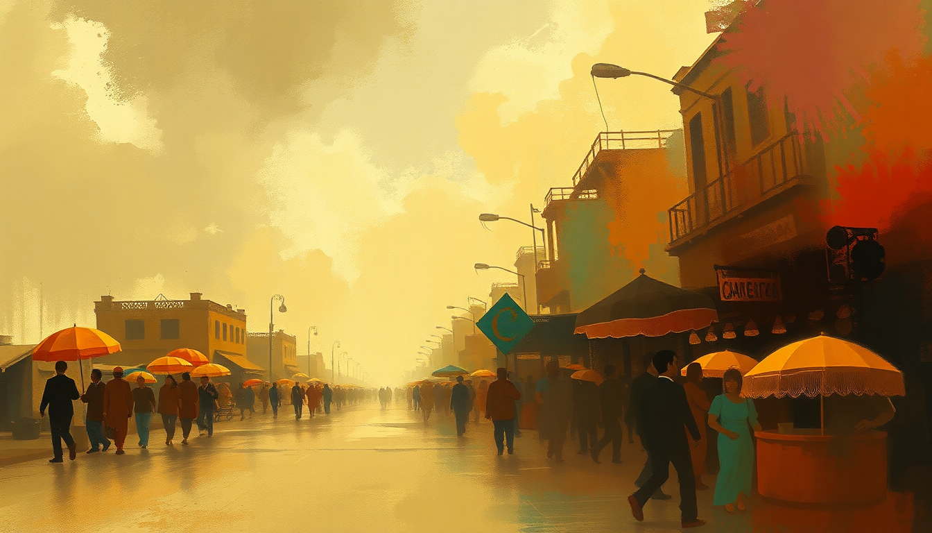 Fan-driven abstract illustration evoking the emotional arc of Cuban Carnival by Tito Puente