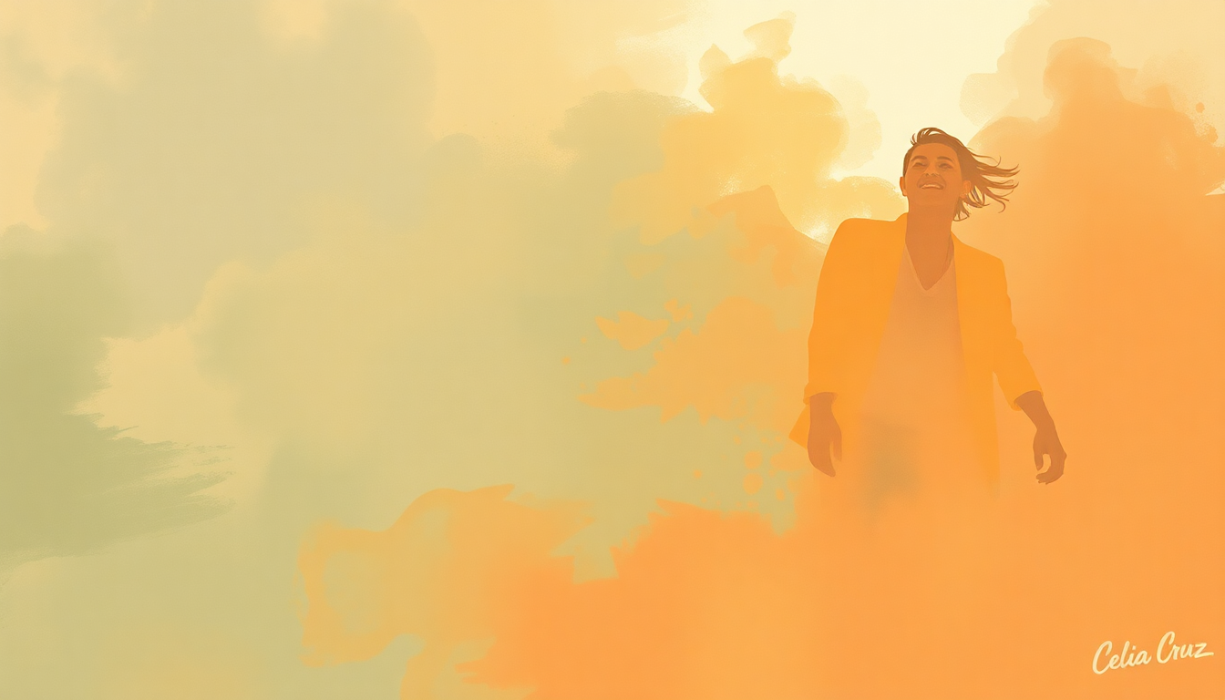 Fan-driven abstract illustration evoking the emotional arc of Cucala by Celia Cruz