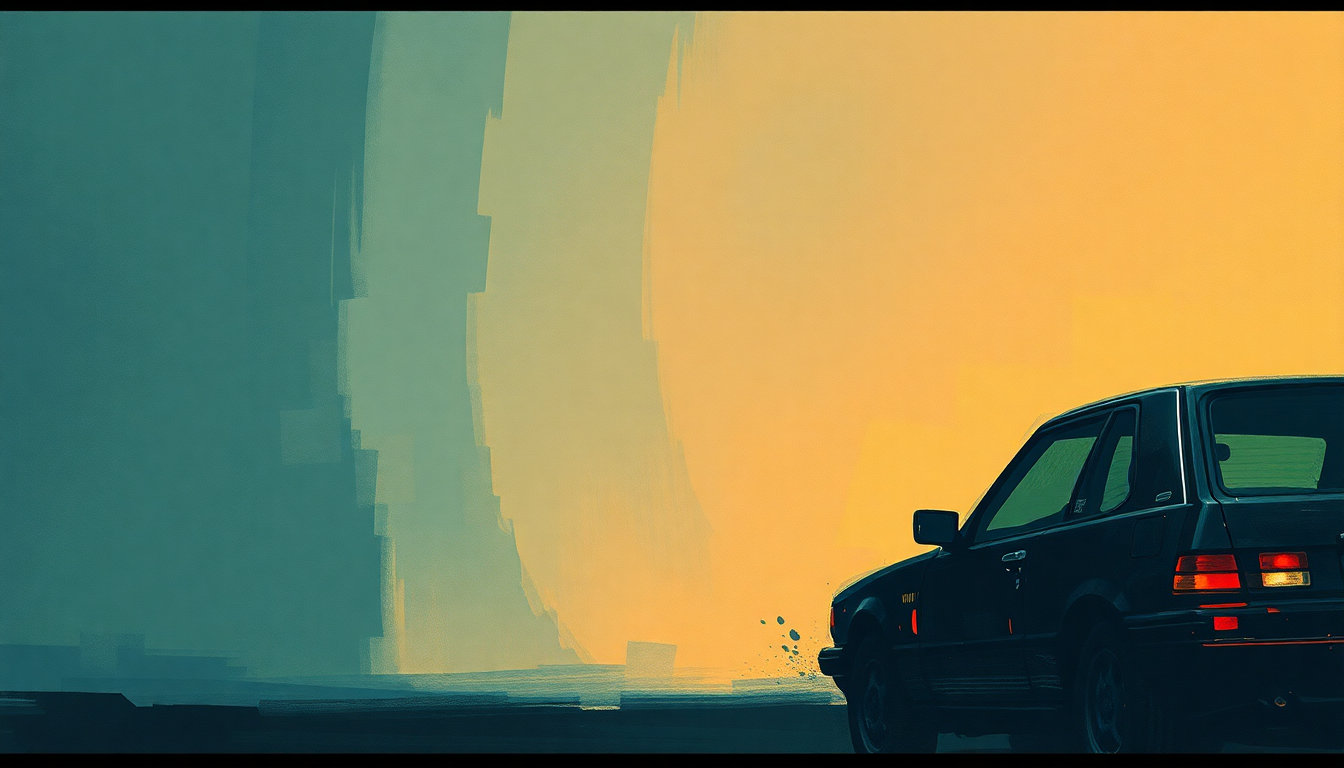 Fan-driven abstract illustration evoking the emotional arc of Daddy's Gonna Pay for Your Crashed Car by U2