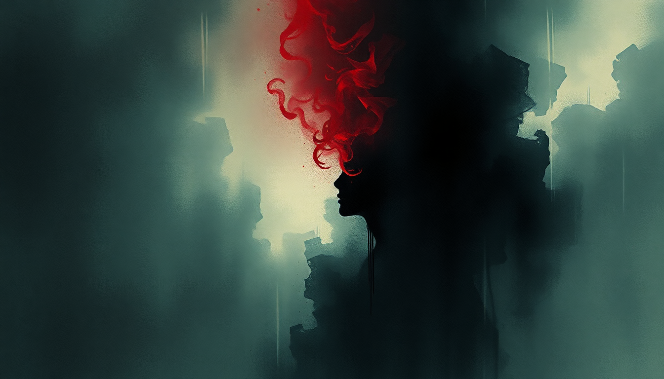 Fan-driven abstract illustration evoking the emotional arc of Deep Six by Marilyn Manson