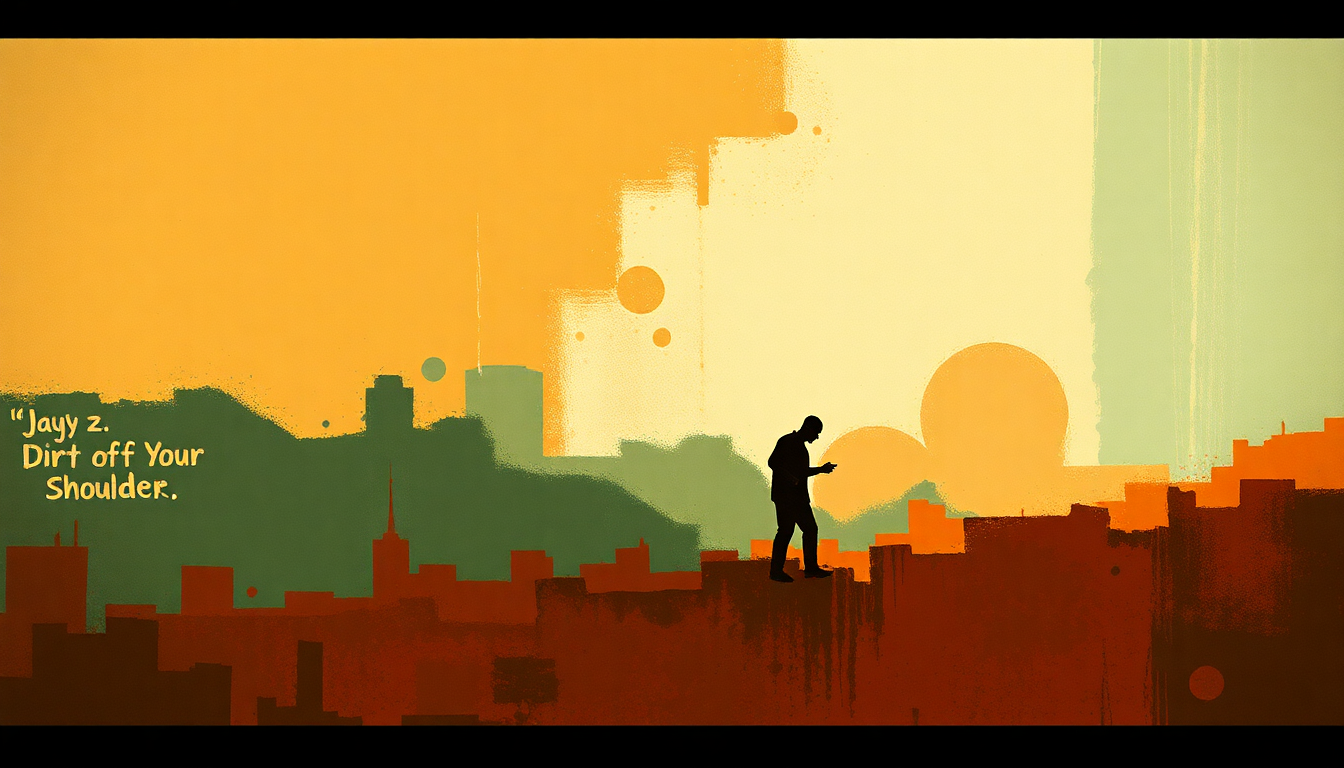 Fan-driven abstract illustration evoking the emotional arc of Dirt Off Your Shoulder by Jay Z
