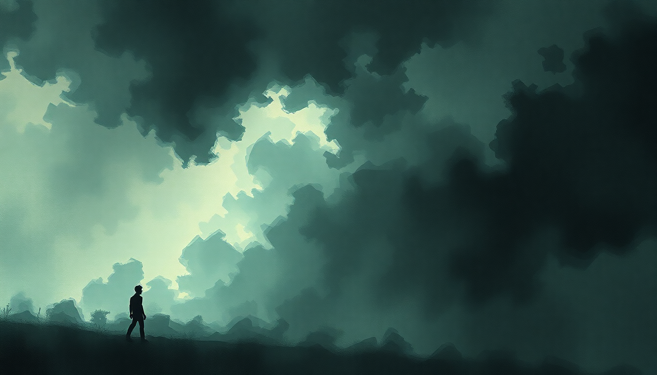 Fan-driven abstract illustration evoking the emotional arc of Do the Evolution by Pearl Jam