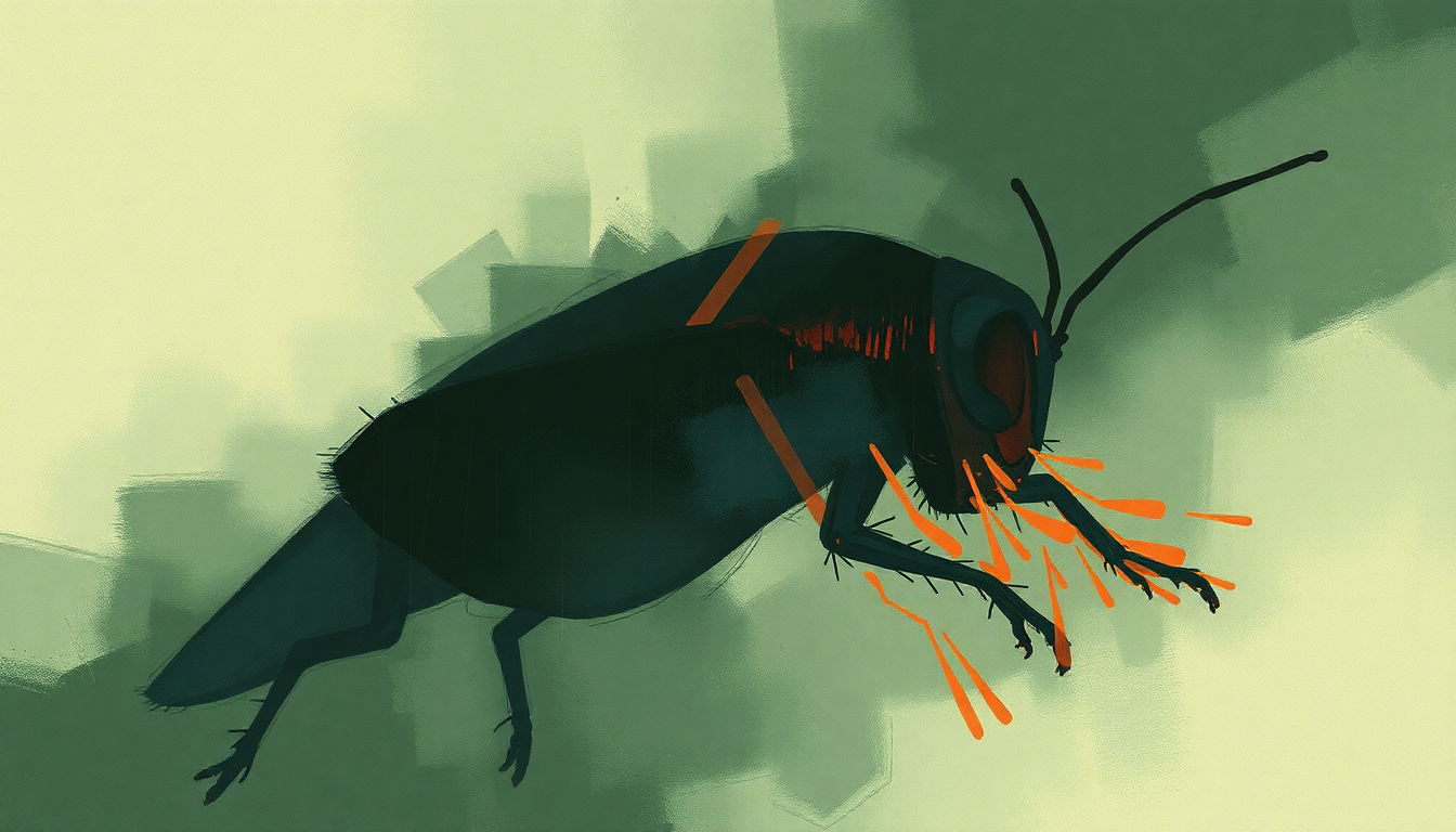 Fan-driven abstract illustration evoking the emotional arc of Doin' the Cockroach by Modest Mouse