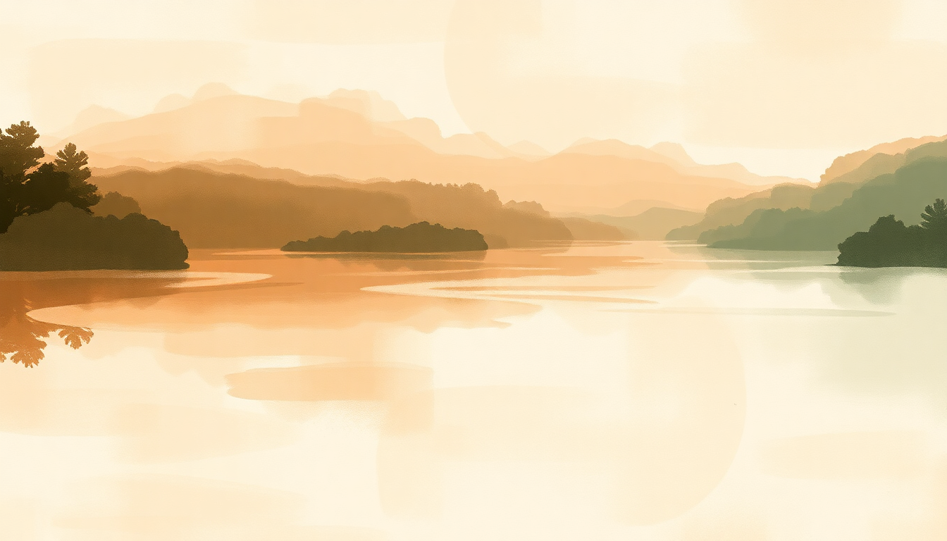 Fan-driven abstract illustration evoking the emotional arc of Down by the Riverside by Sister Rosetta Tharpe