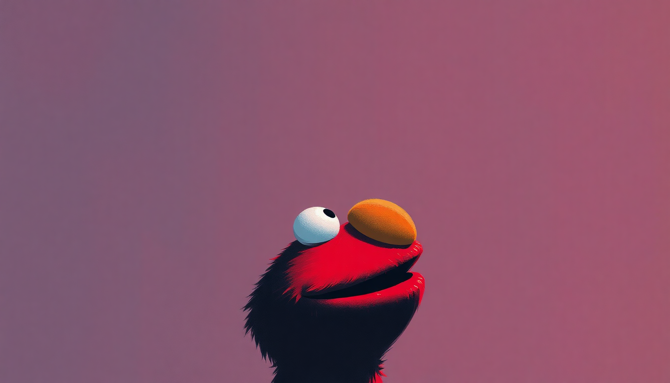 Fan-driven abstract illustration evoking the emotional arc of Elmo's Song by Sesame Street