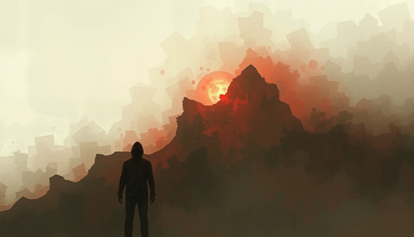 Fan-driven abstract illustration evoking the emotional arc of Evil Angel by Breaking Benjamin