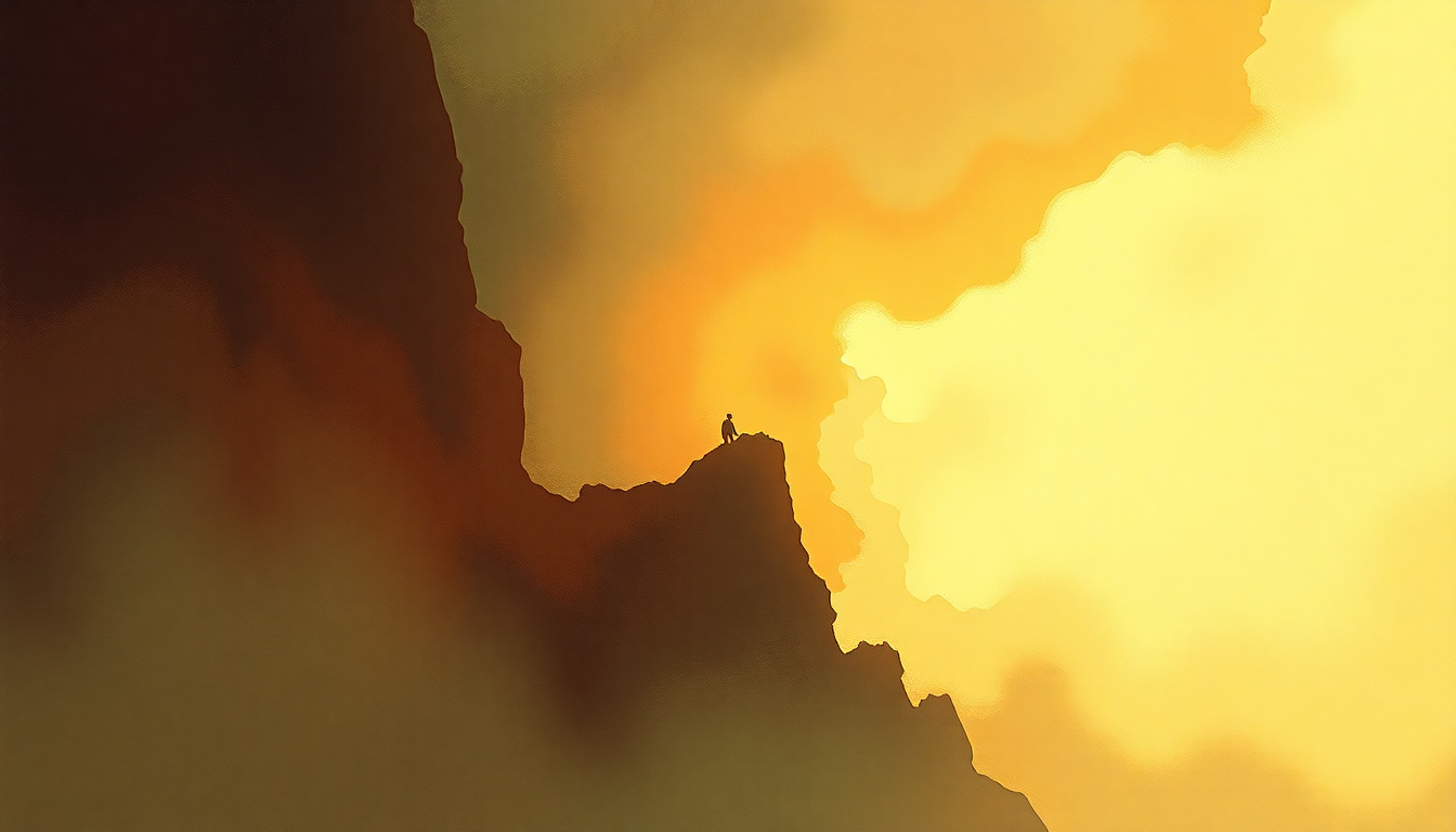 Fan-driven abstract illustration evoking the emotional arc of Experience by Gentle Giant