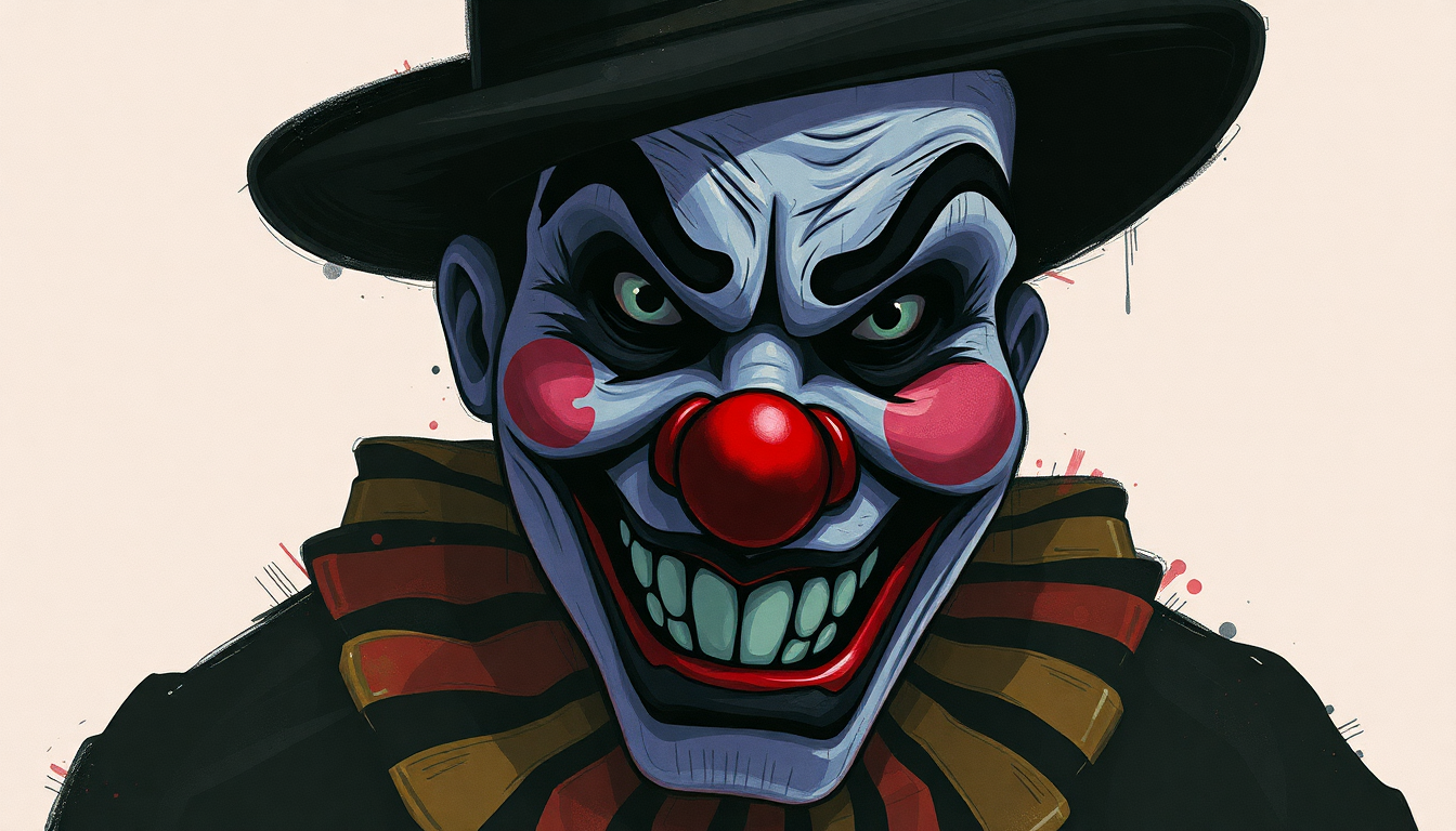 Fan-driven abstract illustration evoking the emotional arc of Fancy Clown by MF DOOM