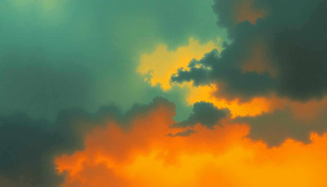 Fan-driven abstract illustration evoking the emotional arc of Fanfare for the Common Man by Emerson Lake and Palmer