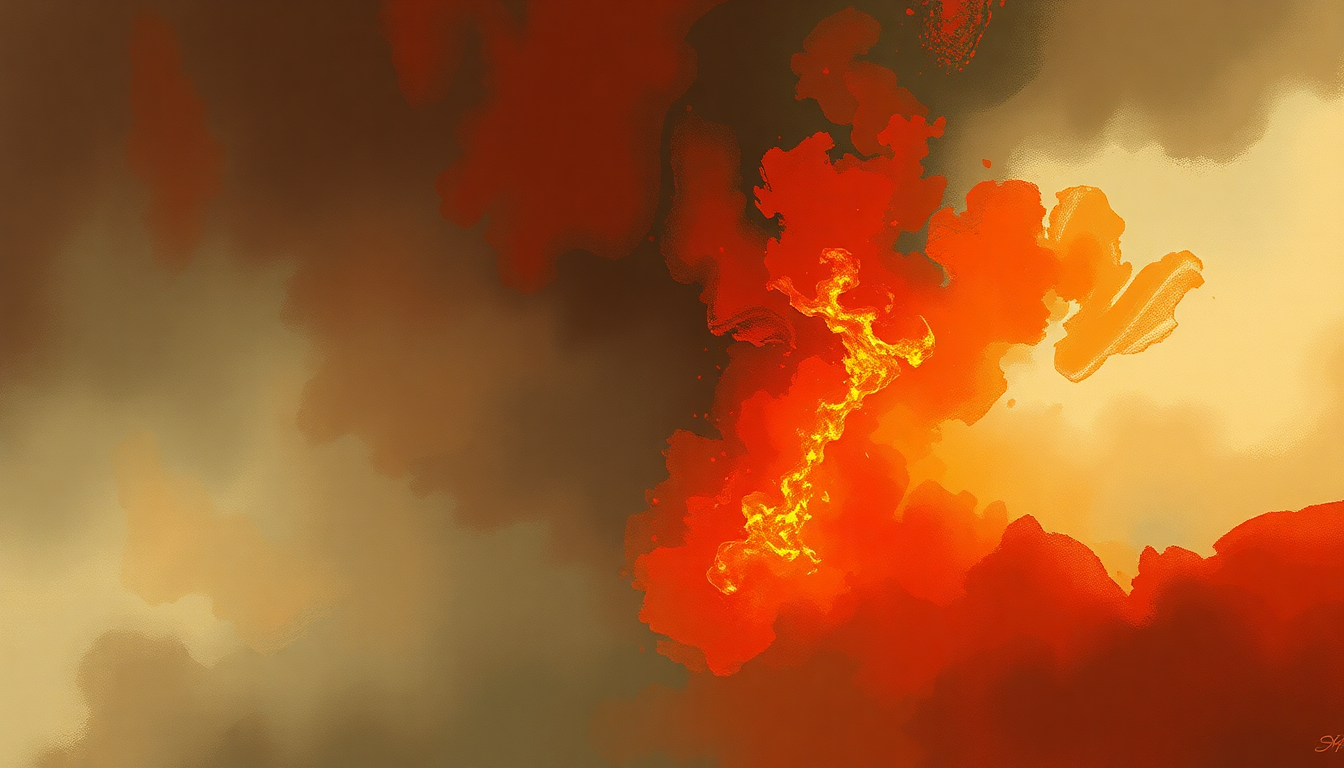 Fan-driven abstract illustration evoking the emotional arc of Fire Is Coming by Flying Lotus