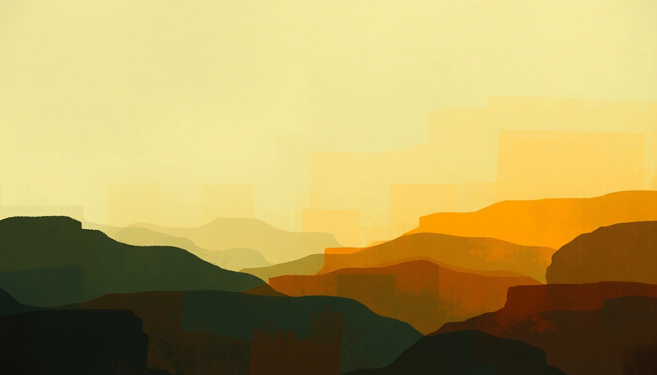 Fan-driven abstract illustration evoking the emotional arc of First Suite in E Flat by Gustav Holst