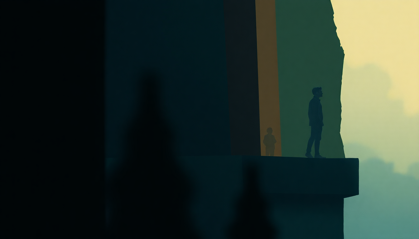 Fan-driven abstract illustration evoking the emotional arc of Fixed Income by DJ Shadow