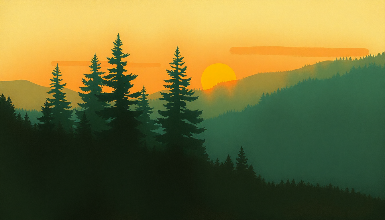 Fan-driven abstract illustration evoking the emotional arc of Forest Flower Sunset by Charles Lloyd