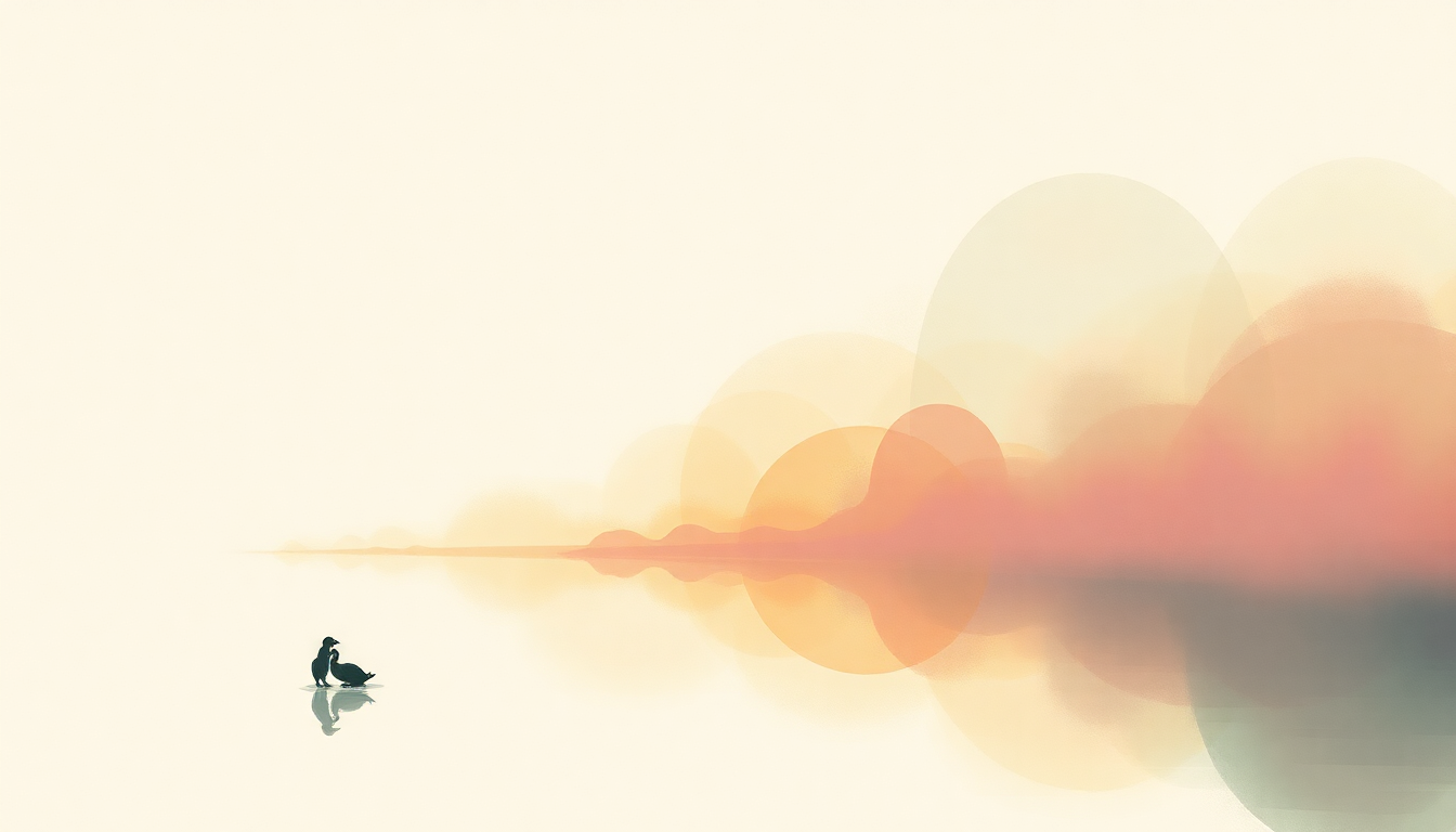 Fan-driven abstract illustration evoking the emotional arc of Froggie Went a Courtin by Elizabeth Mitchell